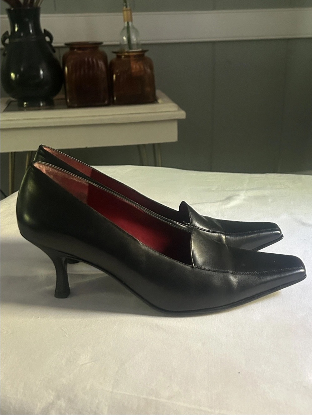 BCBG Black Pumps with Red Insole